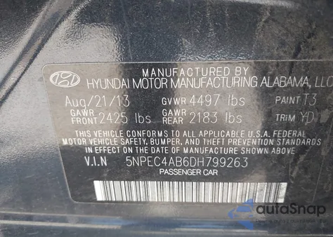 2013 Hyundai Sonata Limited 2.0T from USA, damaged, VIN 5NPEC4AB6DH799263